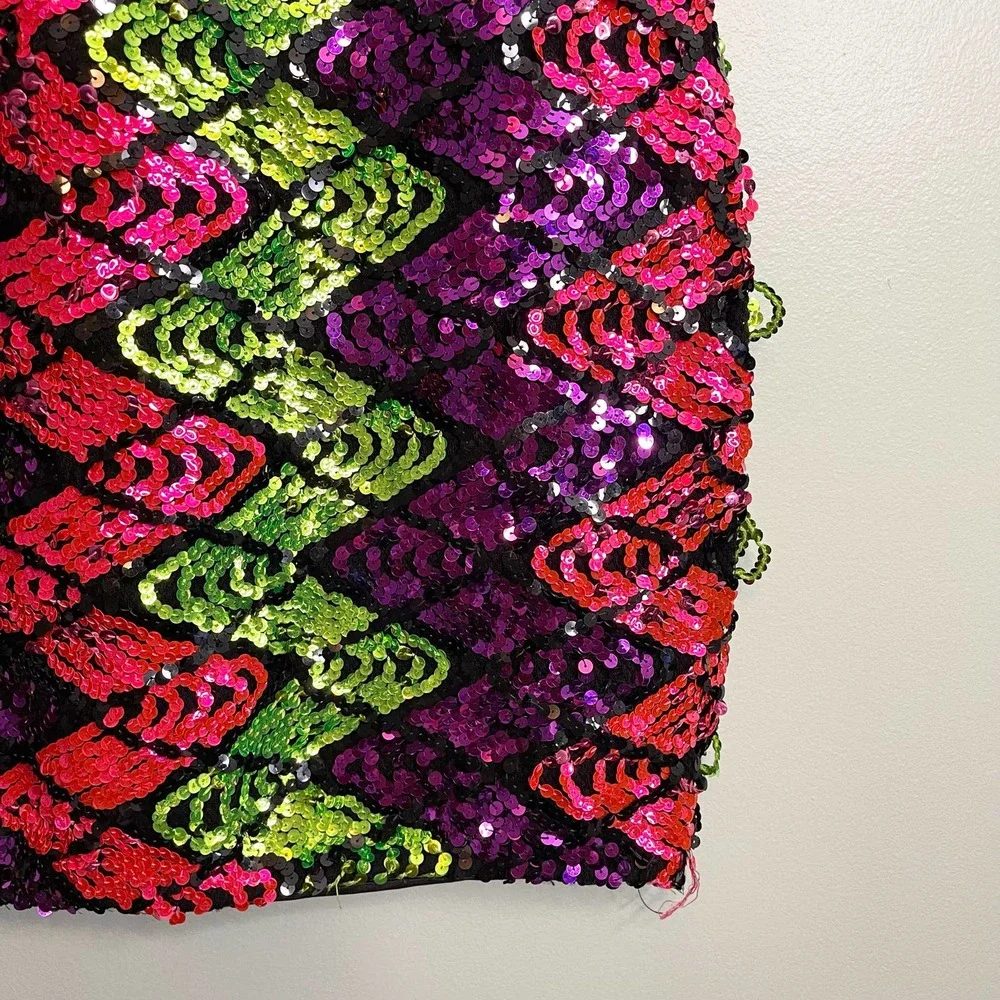 Vintage Sequin Mulitcolor Spaghetti Strap Mini Dress Size S/M Dress - Picture 6 of 7